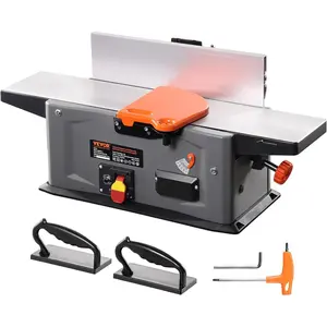 VEVOR Spiral Benchtop Jointer, 6 in, 1.5HP 10000 RPM Bench Top Wood Jointer, with 14-Blade Spiral Cutterhead 0-1/8'' Adjustable Depth 6.1x27.6'' Table, Portable Woodworking Jointer for All Wood Types