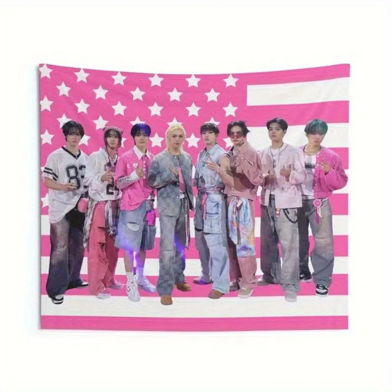 2D Flat, 1pc 2D Printing Stray Members Pink American Flag, Stray Concert Banner, SKZ Kpop Banner, Stray Ate, Skz DominAte, Stray 202 3* in Grommets' Color Random
