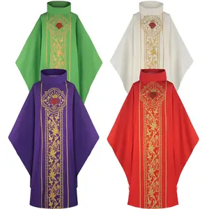New Printed Church Pastor Celebrant Chasuble Priest Vintage Robe Gown Cape Cassock Vestment White Red Green Purple