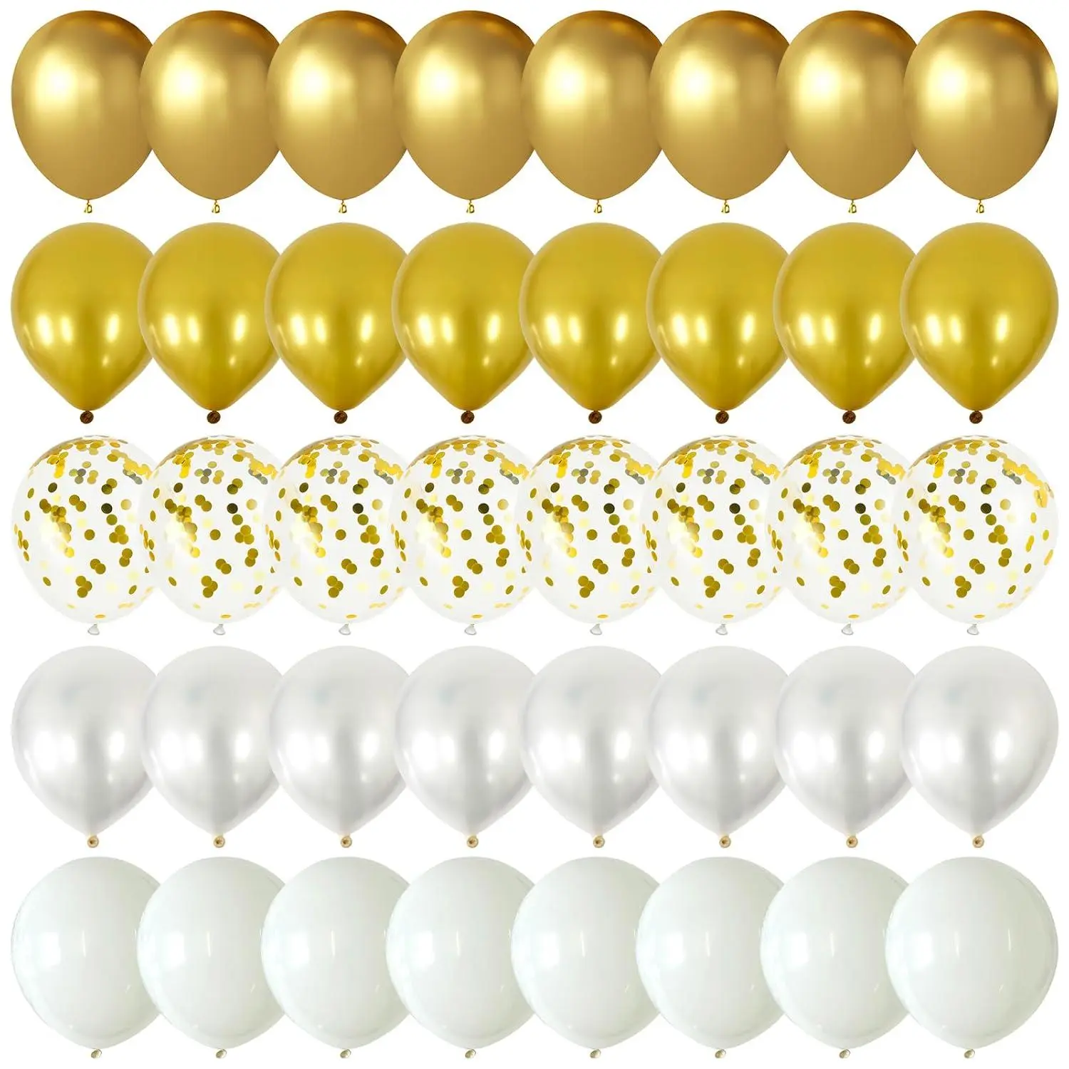 Gold And White Balloons 12 Inch 60 Pcs Metallic Gold Pearl White Latex Confetti Balloons With Ribbon & Balloons Tape For Birthday Graduation Wedding Anniversary Baby Shower Party Decoration