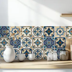 Vintage Moroccan Style Wall Stickers Self Adhesive Waterproof Tile Decals for Kitchen Backsplash, Bathroom, and Living Room Decor, Easy-to-Apply Vinyl Wall Renovation Stickers Set of 30 4x4 Inch