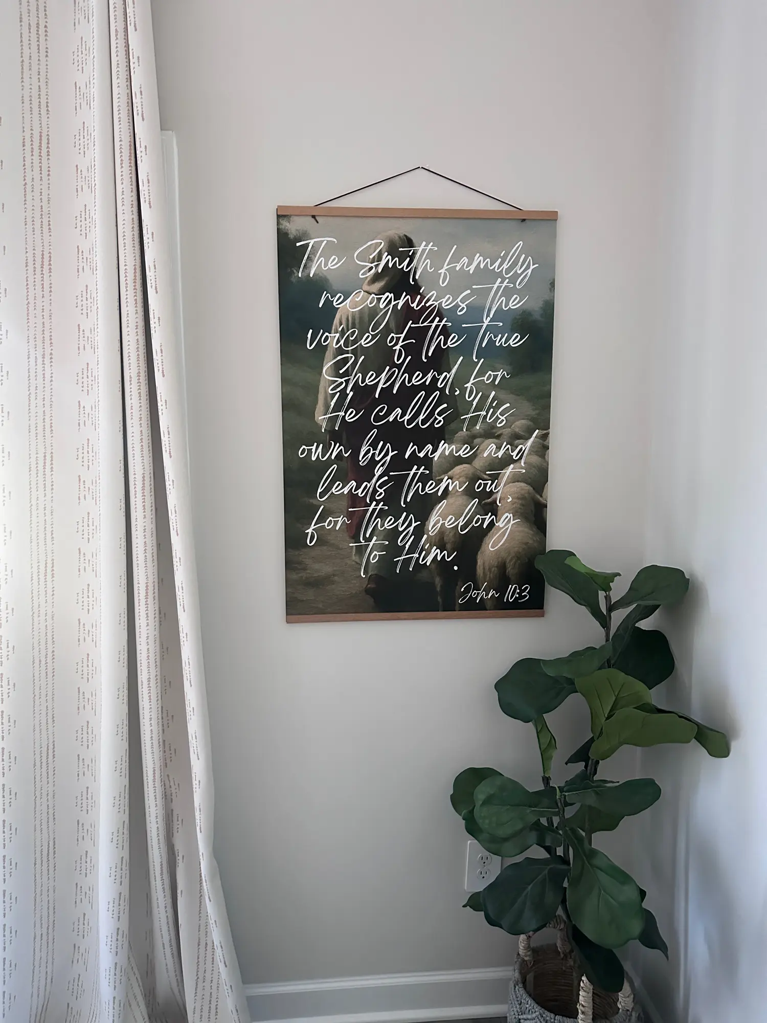 John 10:3 Personalized Poster - Custom Family Recognition Wall Art Decor with Biblical Verse Design