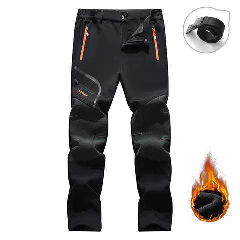 Men's Fitted Winter Warm Fleece Core Pants - Adjustable Waistband, Plush Splicing, Multi-Pocket Convenient Storage, Durable Elastane Clothing, Customized Fit Sport Specific Clothing for Outdoor Hiking