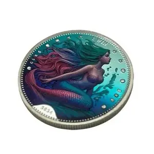 Mermaid Heads Tails Flipping Coin Colorful Gifts with Vibrant Hair Design and Underwater Scene Perfect for Collectors