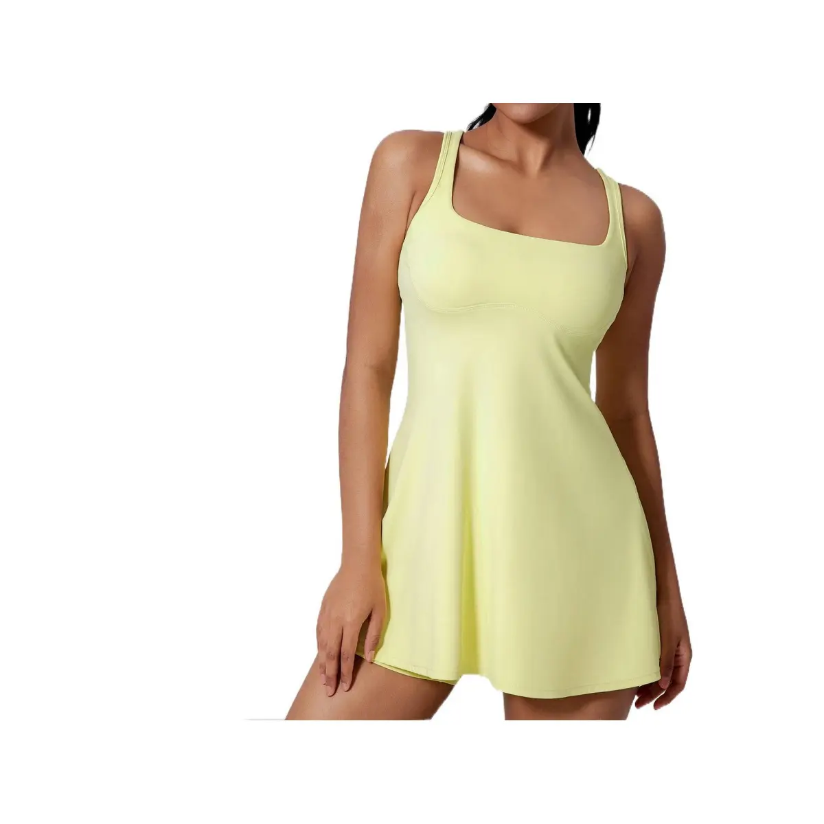 Women's Backless Sleeveless Racerback Athletic Dress with Built-in Compression Shorts, 4-Way Stretch Breathable Fabric, Compression Fit, Normal to Plus Sizes, Suitable for Gym Workouts, All Seasons