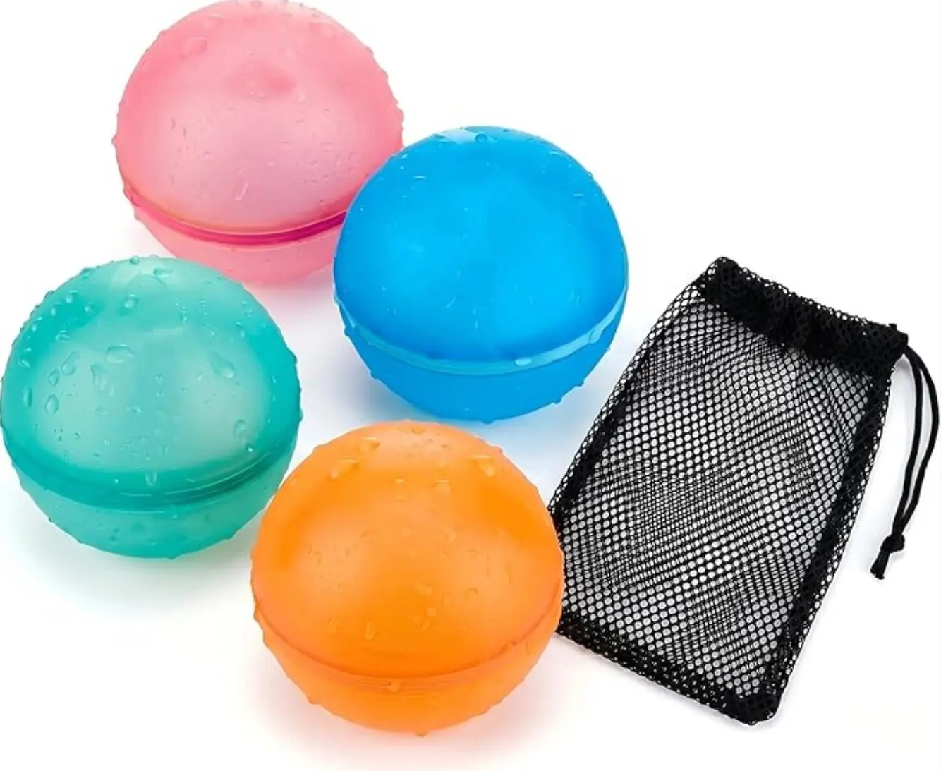 4PCS Magnetic Reusable Water Balloons for Kids Ages 3+, Quick Fill Self-Sealing Silicone Splash Balls with Mesh Bag for Pool, Beach, Backyard & Summer Party