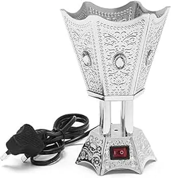 Electric Incense Burner Silver Hexagonal – Electric Bakhoor & Oud Burner with On/Off Switch