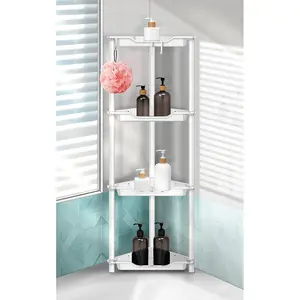 Corner Shower Caddy for Bathroom Organizer: 2/3/4/5 Tier Floor Standing Shower Shelves Storage - Rustproof Corner Shower Organizer Rack Stands for Bathroom, White