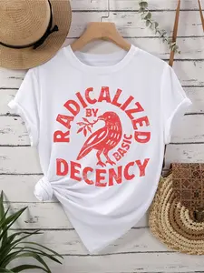 Women's Raven Pattern Loose Fit T-Shirt, Casual Street Style Short Sleeve Summer Top, Comfortable Graphic Tee for Daily Wear