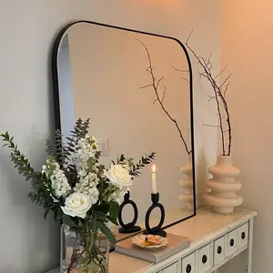 TEHOME Arch Top Stainless Steel Metal Framed Wall Mirror for Mantel, Bathroom Vanity or Living room, Multiple Colors and Sizes