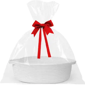 Baskets for Gifts Empty – 13" x 9" x 5" Woven Gift Basket with Clear Bag & Decorative Ribbon