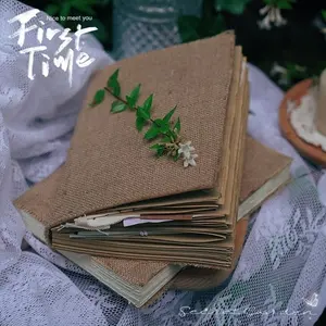 Vintage Fabric Handmade Travel Journal Notebook, Blank Leather Notepad, Paper Material Storage Book, Linen Cover, Perfect for DIY Projects