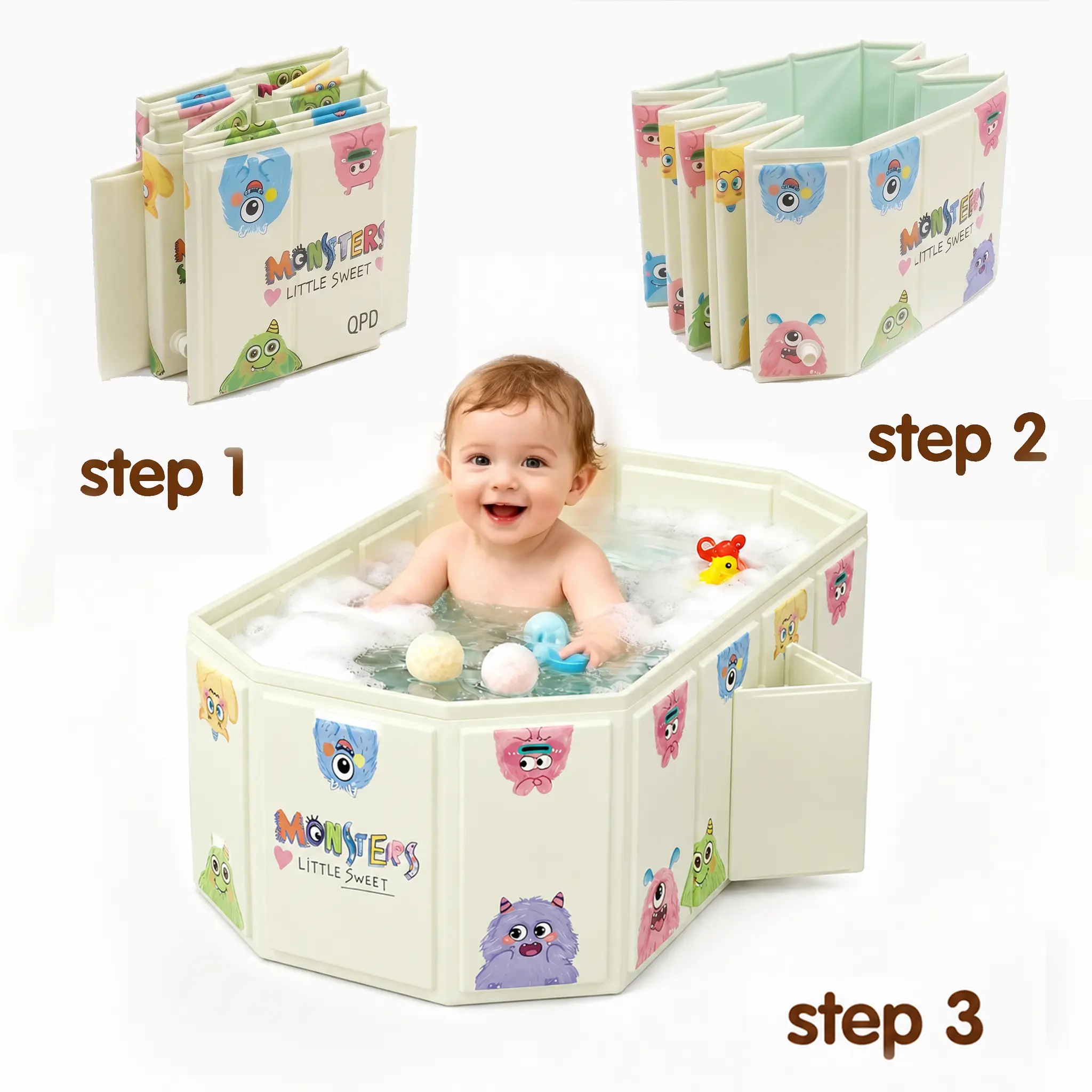 Collapsible  Bathtub & Toddler Pool, 2-in-1 Foldable Bath Tub & Play Pool with Dual Drain Holes, Portable Travel Bathtub for Infants to Toddlers, Easy to Clean, Yellow