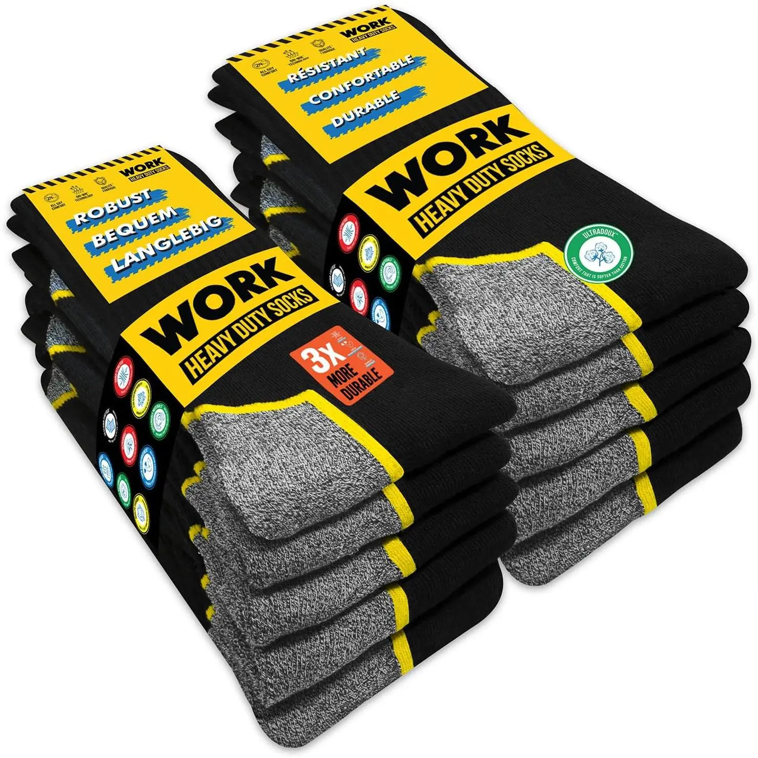 WORK Socks for Men Crew Length Black Socks 10 Pairs WORK Socks for Men Crew Length Black Socks 10 Pairs