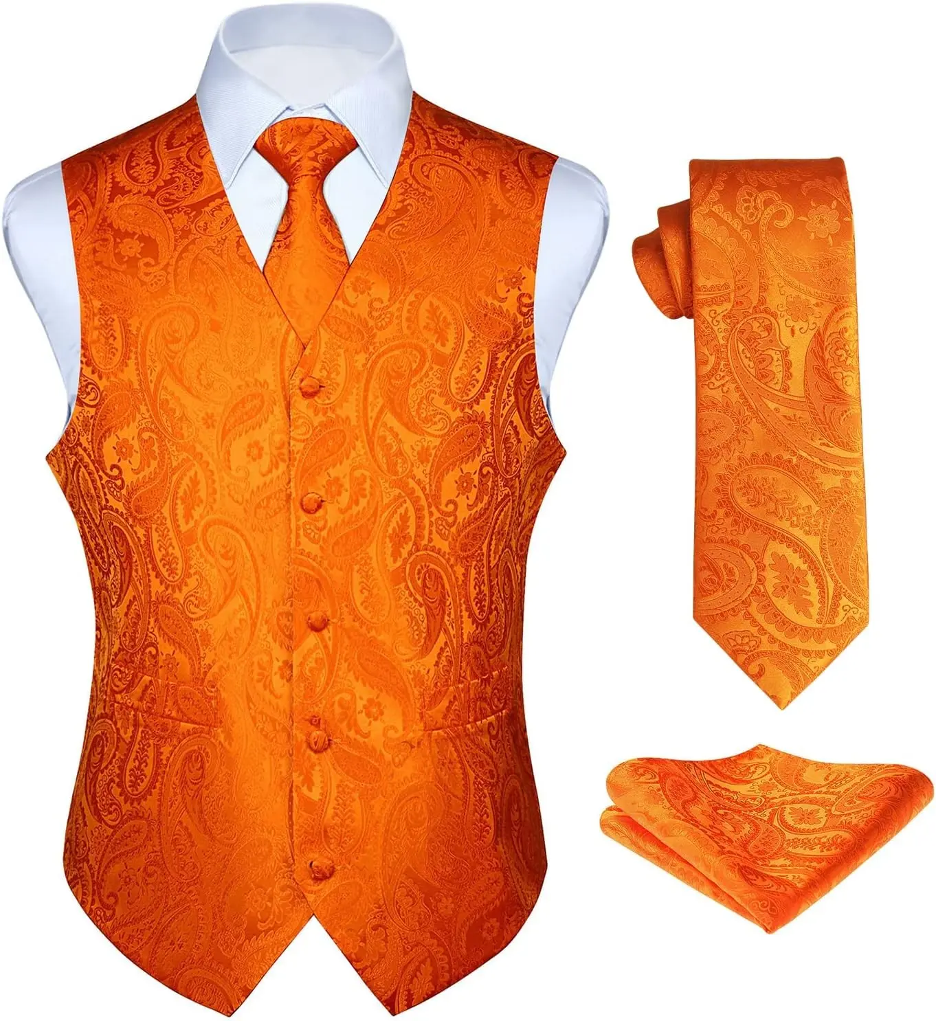 Vest and Tie Sets for Men Vests Paisley Floral Jacquard Necktie Pocket Square 3PCS Waistcoat for Suit or Tuxedo(Gift)