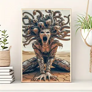 1 Piece Medusa Inspired Wooden Frame Canvas Art Print, 12"x16" - Vivid Wall Decoration, Suitable for Living Room, Bedroom, Office, Restaurant, and Bar, Displaying Mysterious Creatures and Gorgeous Body and Tentacle Designs, Ideal Gift and Decoration, Wall