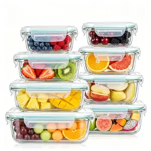 8 Pack Glass Food Storage Containers with Lids -Stackable Design for Kitchen Utensils Oven Microwave Freezer Dishwasher Kitchenware Lunch Compartment  Airtight Meal Prep,Extra Large Storage,summervibes outdoorfun Reusable Kitchen Kitchen Utensils