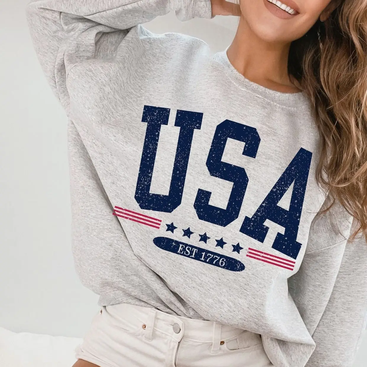 USA est 1776 sweatshirt , Faded Vintage Style Aesthetic USA Crewneck Trendy Varsity Style America Crewneck July 4th memorial day patriotic B88