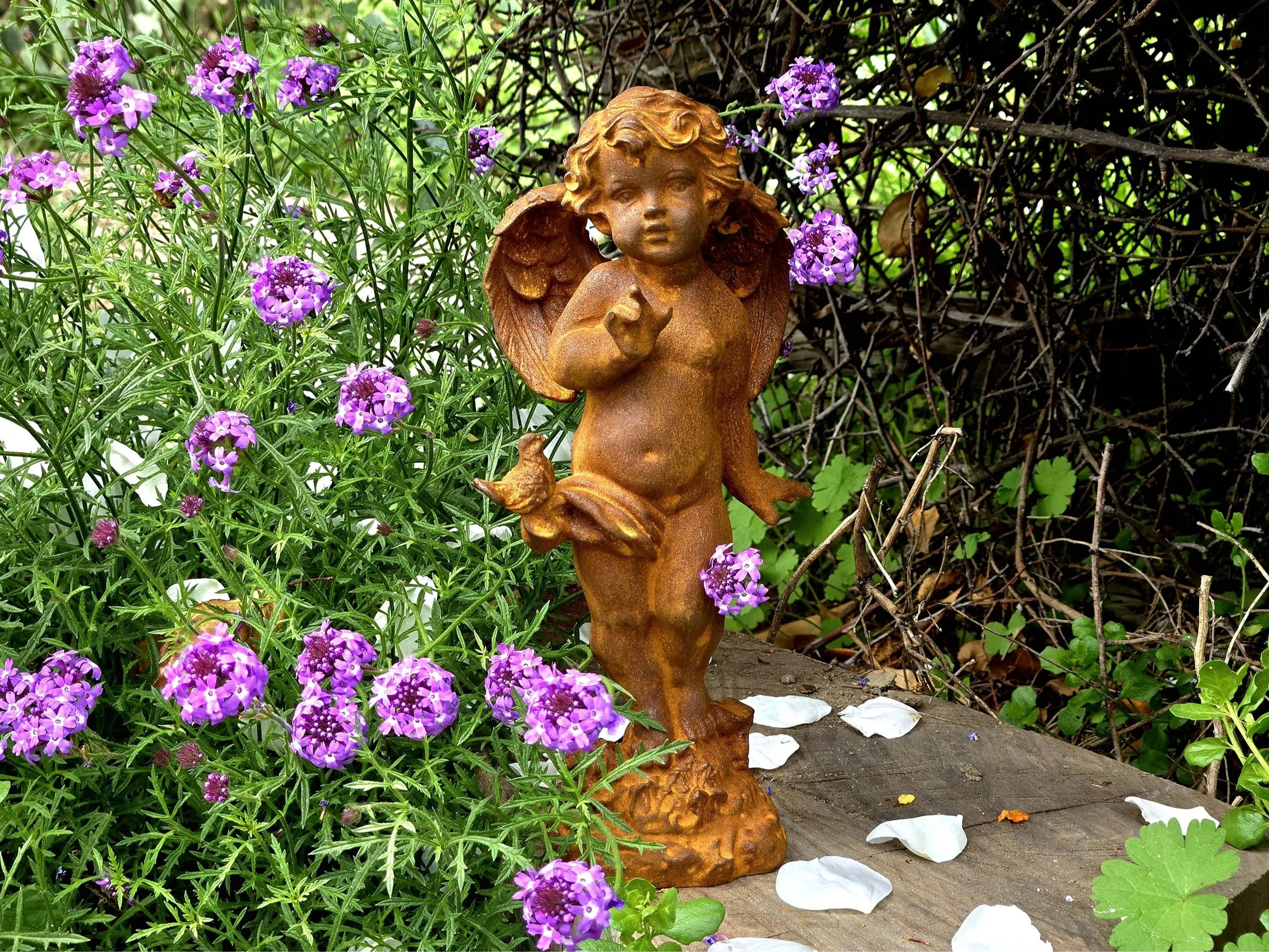 Metal Cast Iron Cherub Angel Statues – Set of 2 Renaissance Garden Decor, Vintage Garden Sculptures, Outdoor Art & Home Décor
