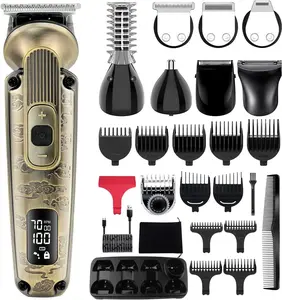 8-in-1 Hatteker Cordless Hair Clippers for Men, Professional Waterproof Trimmer with Adjustable Speed, T-Blade & Grooming Kit for Face, Nose, Body – Multicolor