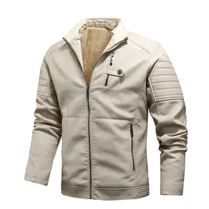 New Winter Men Fleece Leather Jackets Thicker Warm PU Leather Caots Fashion Male Standing Collar Moto Leather Jackets