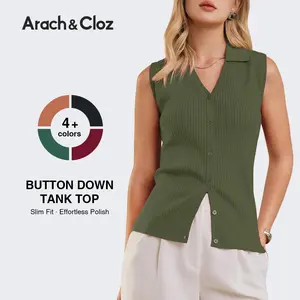 Arach&Cloz Women's Slim Fit Button Down Summer Business Casual Tank Tops 2026