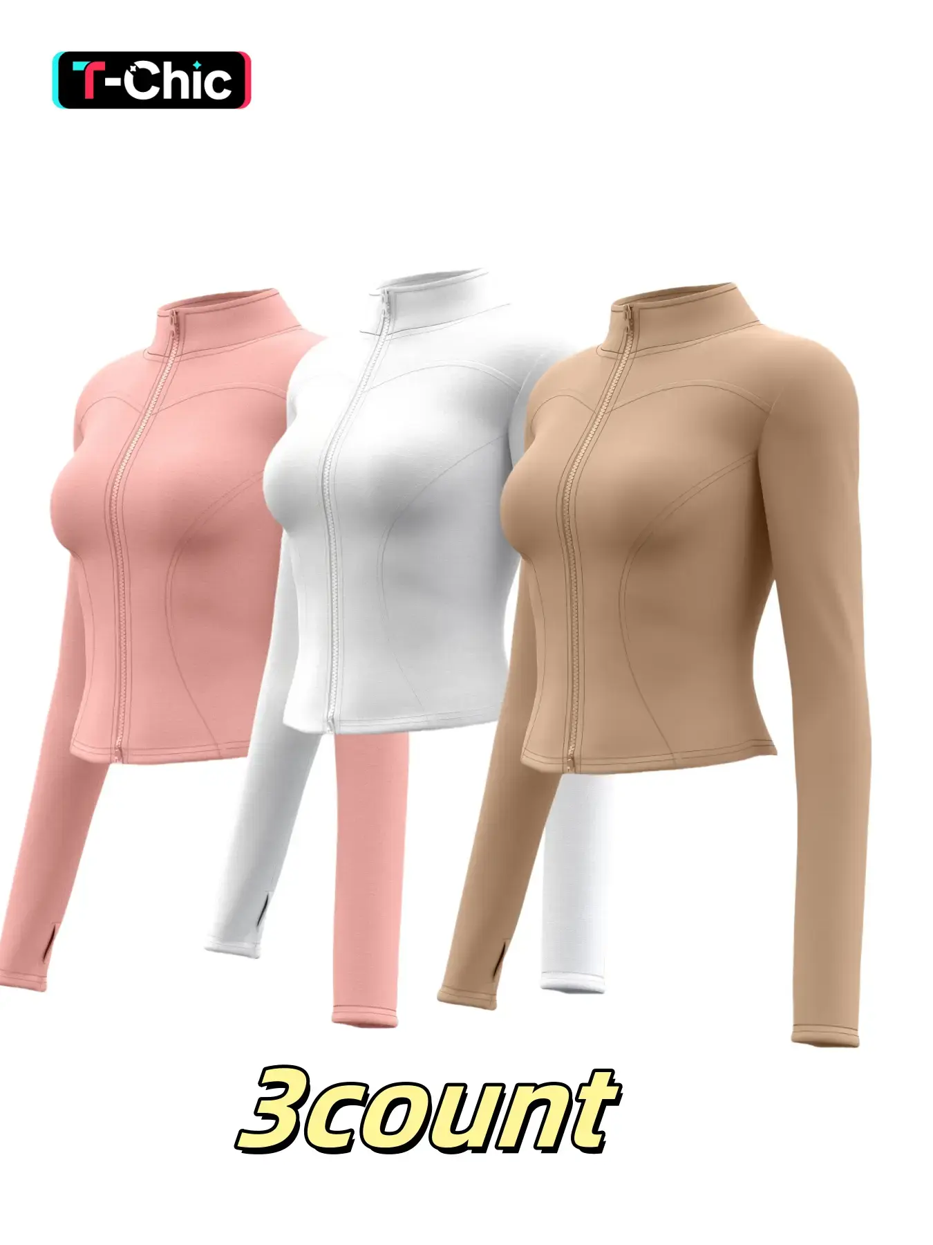 Women's Solid Thumb Hole Zip Up Sports Jacket, Thumb Holes Jacket, Long Sleeve Stand Collar Zip Front Outerwear for Gym Workout Running, Ladies Sportswear for All Seasons