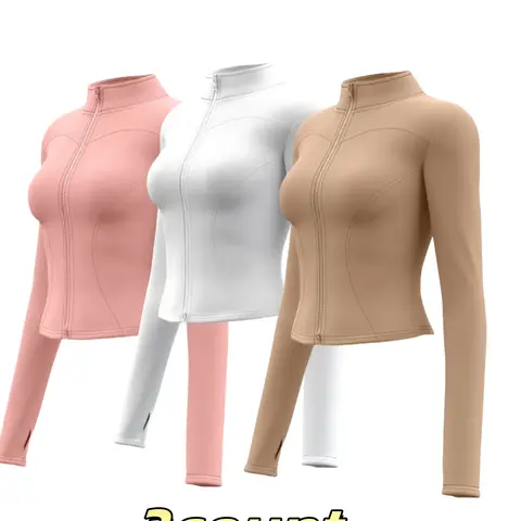 Women's Solid Thumb Hole Zip Up Sports Jacket, Thumb Holes Jacket, Fashion Fit Jacket, Long Sleeve Stand Collar Zip Front Outerwear for Gym Workout Running, Ladies Sportswear for All Seasons