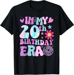100% Cotton Groovy In My 20th Birthday Era Gifts Funny 20 Years Old T-Shirt