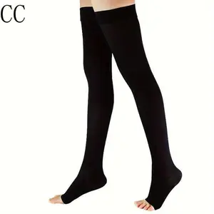 20-30 MmHg Compression Stockings For Men And Women, Thigh High Length, Dot-Top, Open Toe, Opaque Fabric Spandex Womenswear Comfort Nylon Festival Party grip socks Knit Bridal thigh high socks