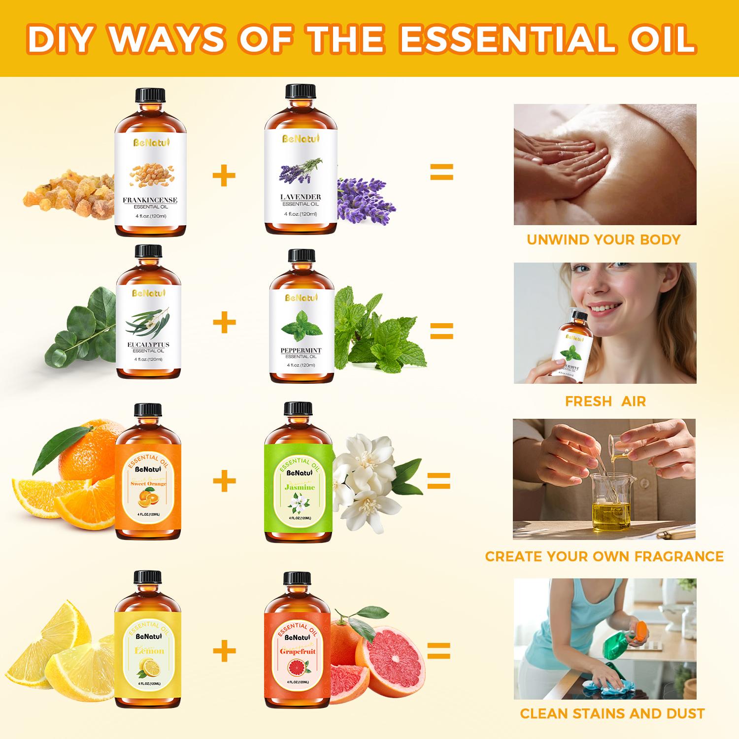 Benatu Essential Oil, Peppermint, Lavender, Eucalyptus, Frankincense For Diffusers, Humidifier Car Air Freshener, Soap Making, Candles, Christmas And New Year Gifts, DIY Candles/Soap 120ml