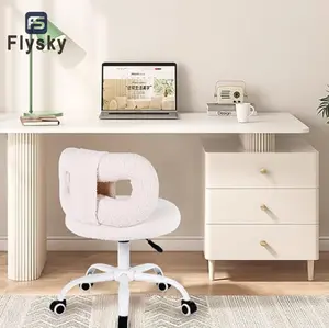 FlySky Modern Faux Cashmere Upholstered Makeup Chair - Height-Adjustable, Bow-Designed Small Swivel Chair with Rolling Base for Home Office & Vanity Use, Upholstered Chair