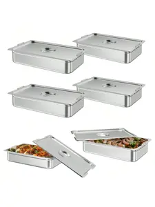silver- 6 Pack Full Size Food Pans, 4 Inch Deep Commercial Catering Hotel Pan, NSF Certified, Stainless Steel Anti-Jamming Steam Table Pan,Handle + Lid Bakeware Sturdy Baking Dish Set Casserole Dish