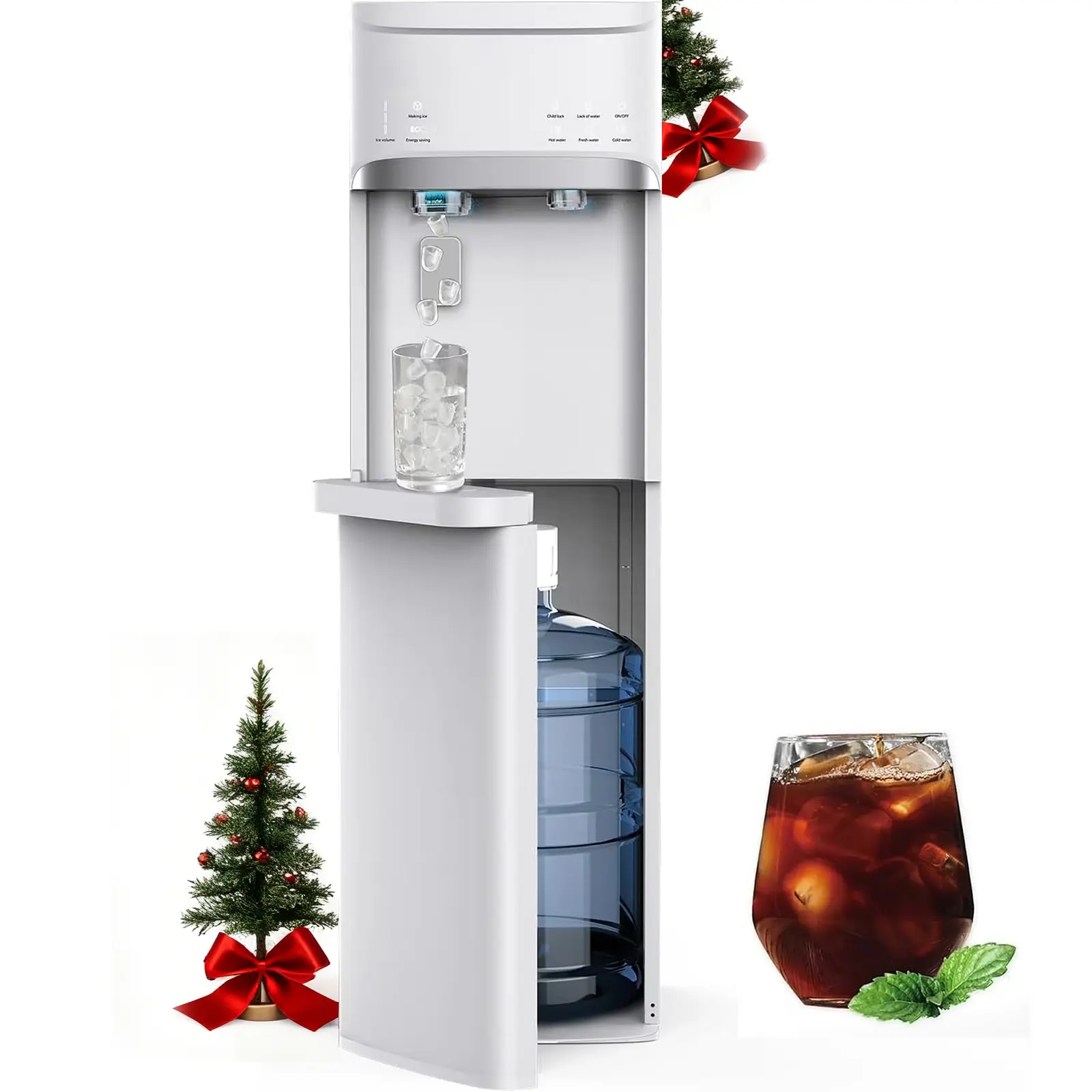 IKT Self-Clean Water Dispenser with Ice Maker,22lbs Ice/24H,Bottom Load Hot & Cold for 5 Gallon,Child Safety Lock,Water Shortage & Ice Full Indicator,White