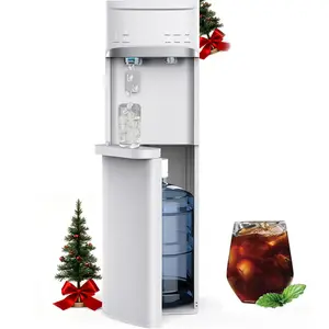IKT Self Cleaning Water Cooler Dispenser with Ice Maker Bottom Loading for 5 Gallon Bottle 22lbs Daily Capacity Empty Bottle Light Ice Full Alert,children safety clock, White