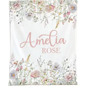 Wildflower Personalized   Blankets for Girls Customized Name Blanket for   Girl Swaddle - Soft Minky Fleece Sherpa Material