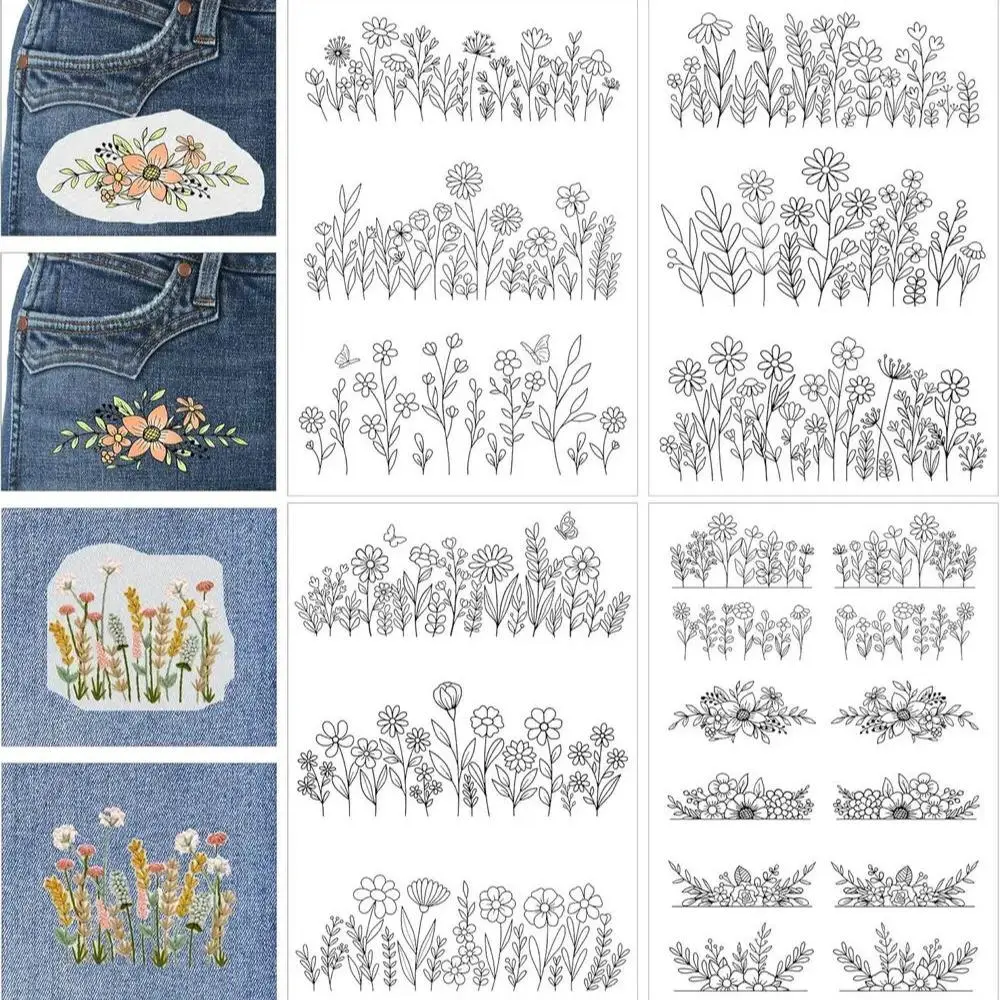 Flower Pattern Embroidery Stabilizer, Water Soluble Stabilizer Embroidery Paper, Floral Embroidery Appliques, Embroidery Craft Sewing Supplies for Home Daily Use, Floral Embroidery Design