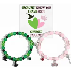 Elphaba Galinda Matching Bracelets -Braided Friendship Bracelet- Rhinestone Crown  Hat Matching Bracelets -Couples BFF Accessories Gifts for Fans Party Dress Decor