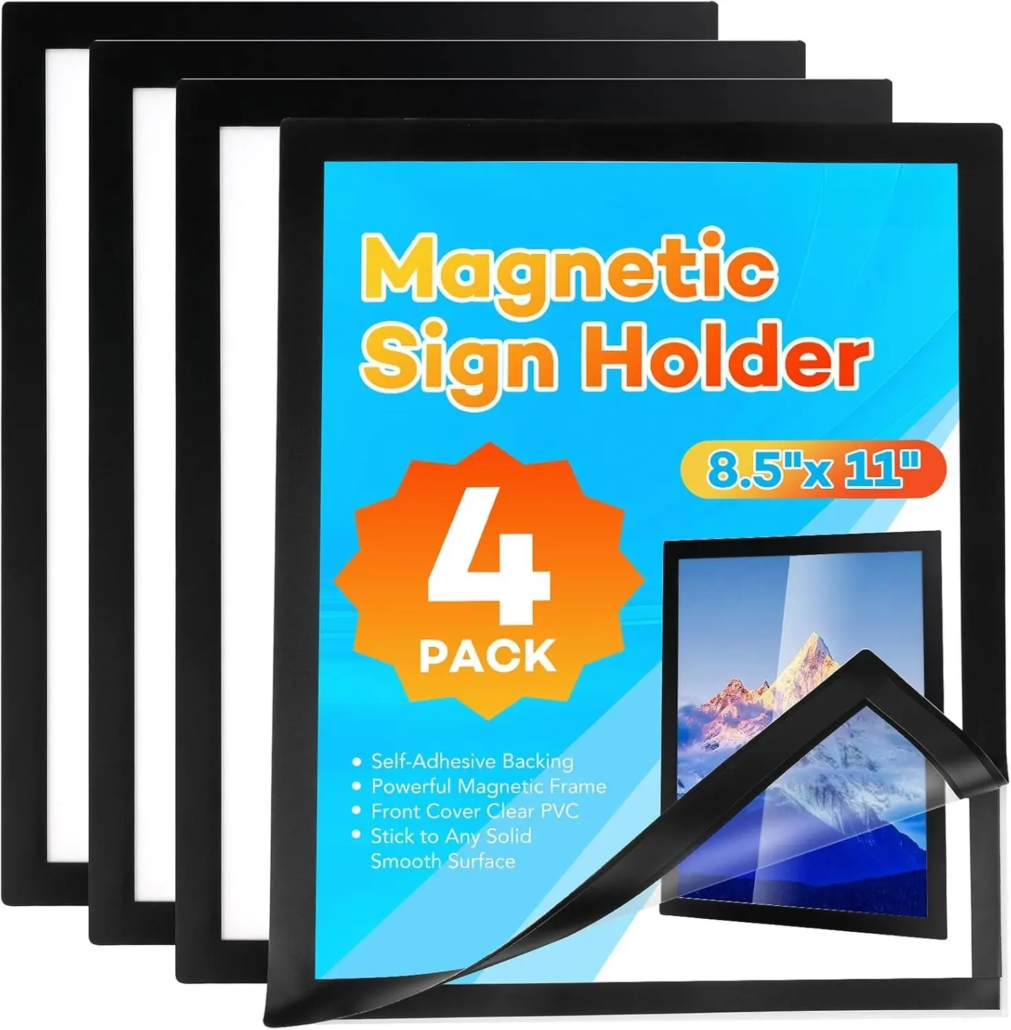 4 Pack  Sign Holder 8.5 x 11, Self-Adhesive  Wall Mount Sign Holder,  Document Holder for Wall Window Office Poster Store