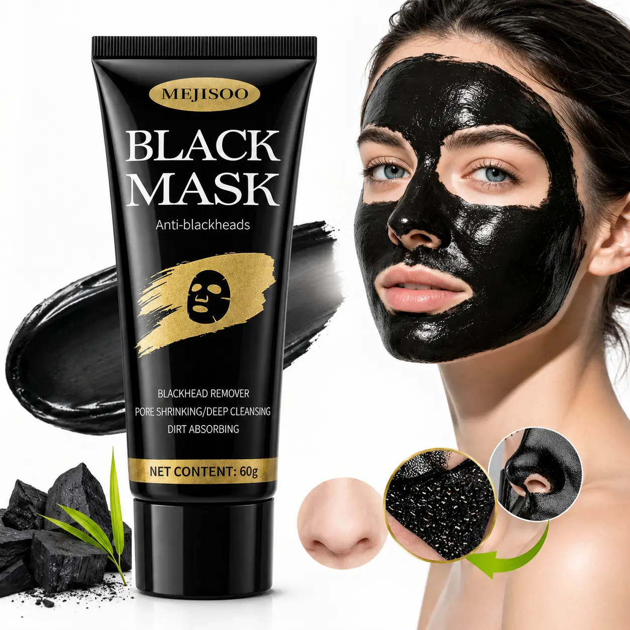 Charcoal Blackhead Peel Off Mask - Deep Cleansing, Pore Shrinking & Dirt Absorbing Face Treatment, 60g