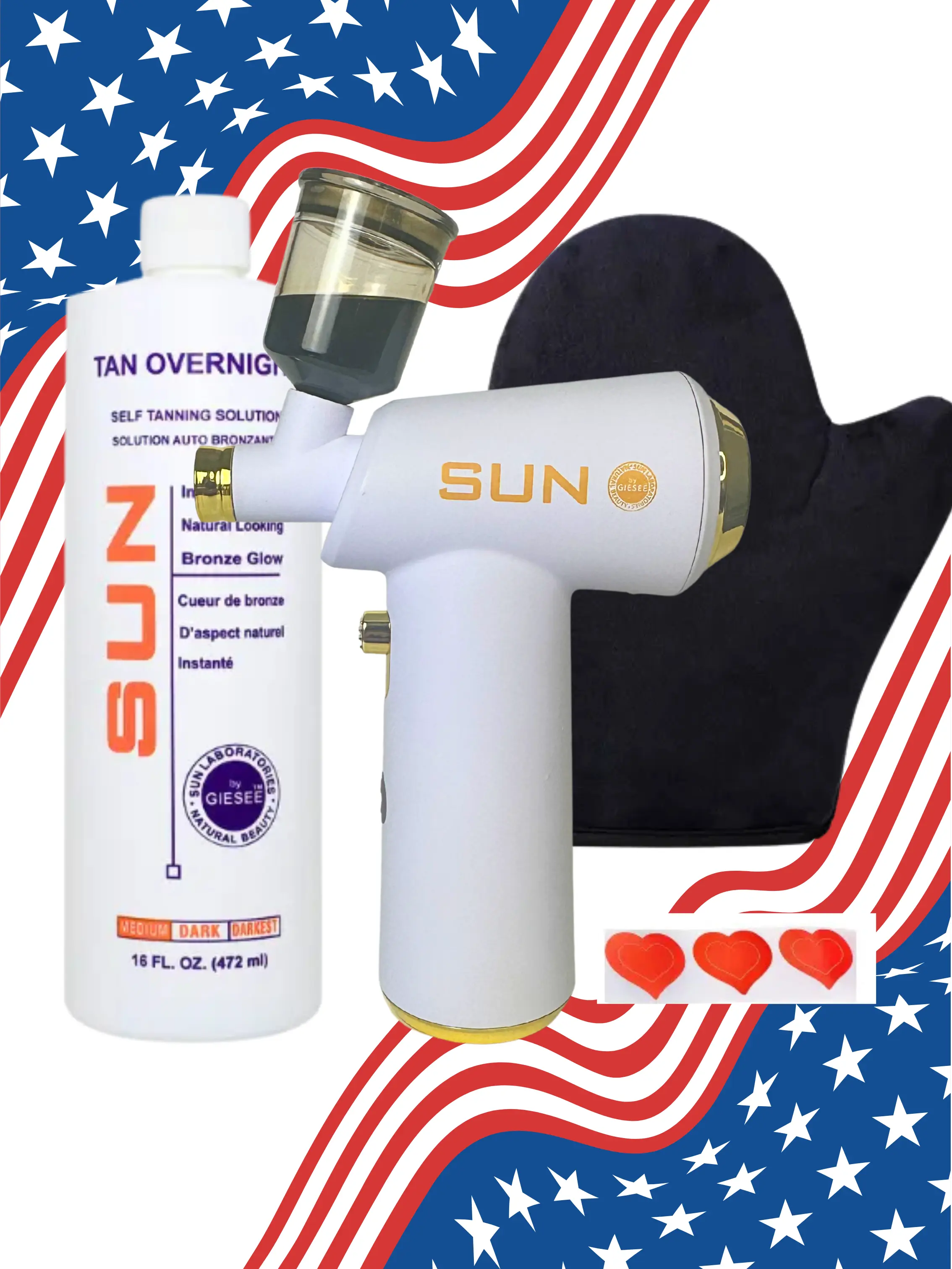 Sun Laboratories White Spray Tan Machine Kit - Self Tanning Applicator with 16oz Overnight Tanning Solution & Tanning Mitt - At Home Airbrush Sunless Tanning Bundle