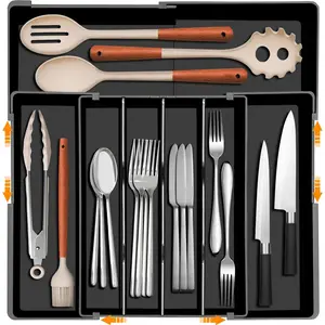 Silverware Organizer - Expandable Large Kitchen Drawer Organizer Utensil Organizer , 22"x 19"Cutlery Tray Drawer Dividers for Kitchen Flatware(6-9 Slots)  BPA Free Adjustable Cutlery Silverware Tray for Spoons Forks Knives Storage Divider