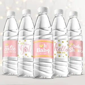 80 Pieces Baby Shower Water Bottle Labels Waterproof Water Bottle Stickers Wrappers Labels for Baby Shower Party Decoration(Pink Girl Style)
