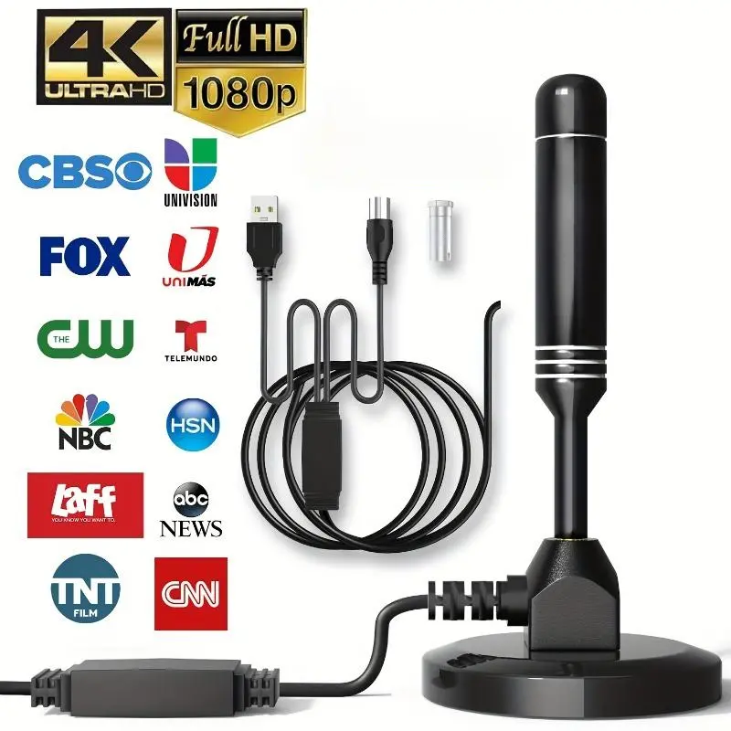 MOBIBLOOM Miles Long Range Digital TV Antenna with 25DBI Amplifier - 980 Miles Range, 1080p & 4K Support, Magnetic Base, Coaxial Cable, F-Plug Connector, Ideal for Smart & Traditional TVs