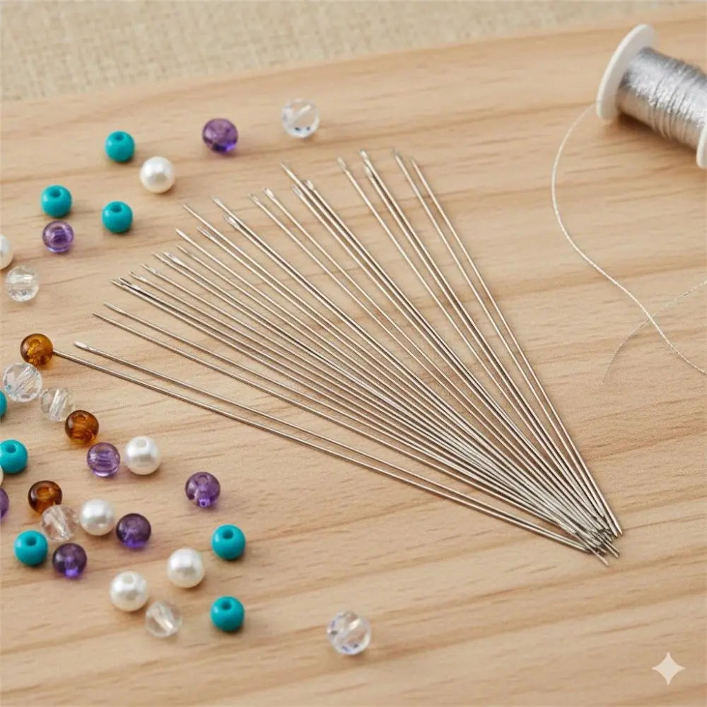 Stainless Steel Beading Needle Jewelry Making DIY Kit Large Eye Anti-Rust Durable for Fine and Thick Threads Hand Sewing Craft Supplies Tools Embroidery Needles