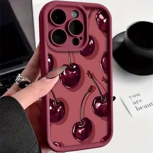 Phone case for iPhone 16 Pro Max 15 Plus 16E 14 13 12 11 XS XR Creative graffiti cherry pattern Advanced fashion gift Full Body Protection Shockproof Soft Silicone Cover