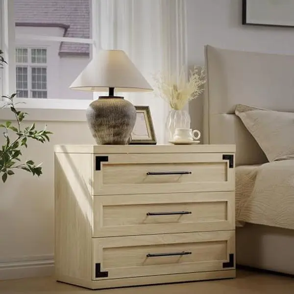 SICOTAS Large Nightstands Set of 2 31 Inch Wide Night Stand with 3 Storage Drawers Modern Oversized Bedside Table Tall Bed Side End Tables for Bedroom