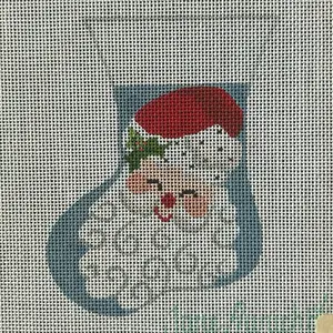 Jane Aurich Designs Christmas Needlepoint Mini Santa Stocking with Santa Hat and Snowflakes, Traditional Design