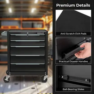 COSTWAY - 5-Drawer Tool Storage Cabinet with Hanging Holes and Central Keyed Locking System-Black