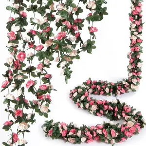 Pack of 8 Vines Artificial Flower Hanging Rose Garland, Fake Flower Garland Rose for Wedding Wall Home Arch Party Garden Table Room Decor